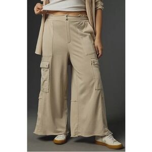 Anthropologie Wide-Leg Cargo Track Pants in Beige